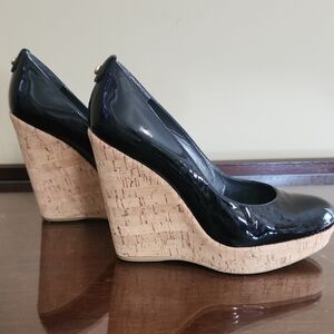 Stuart Weisman Black Patent Leather Wedge Shoes